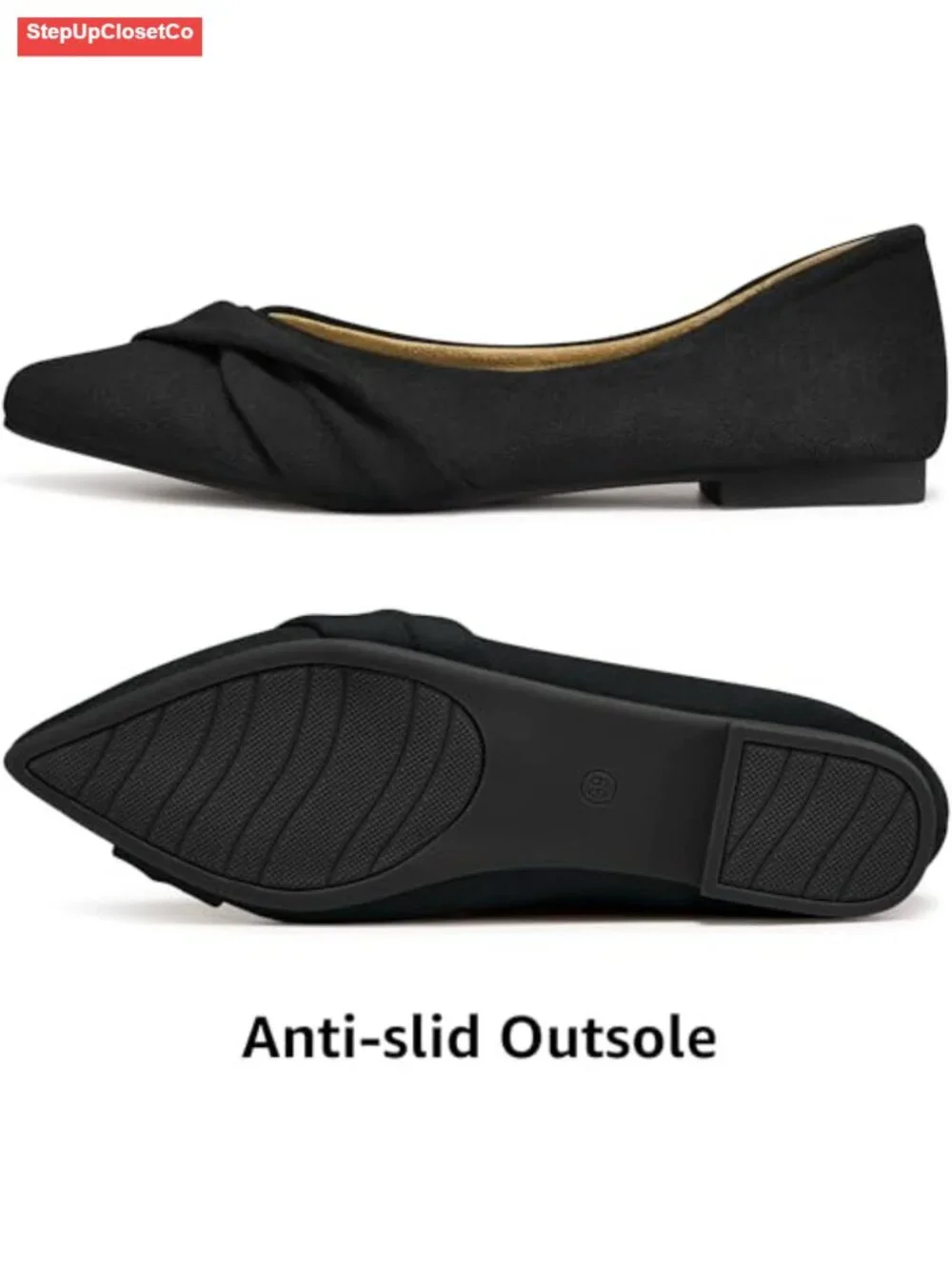 Women's Pointed Toe Suede Bow Ballet Flats - Slip On Dress Shoes